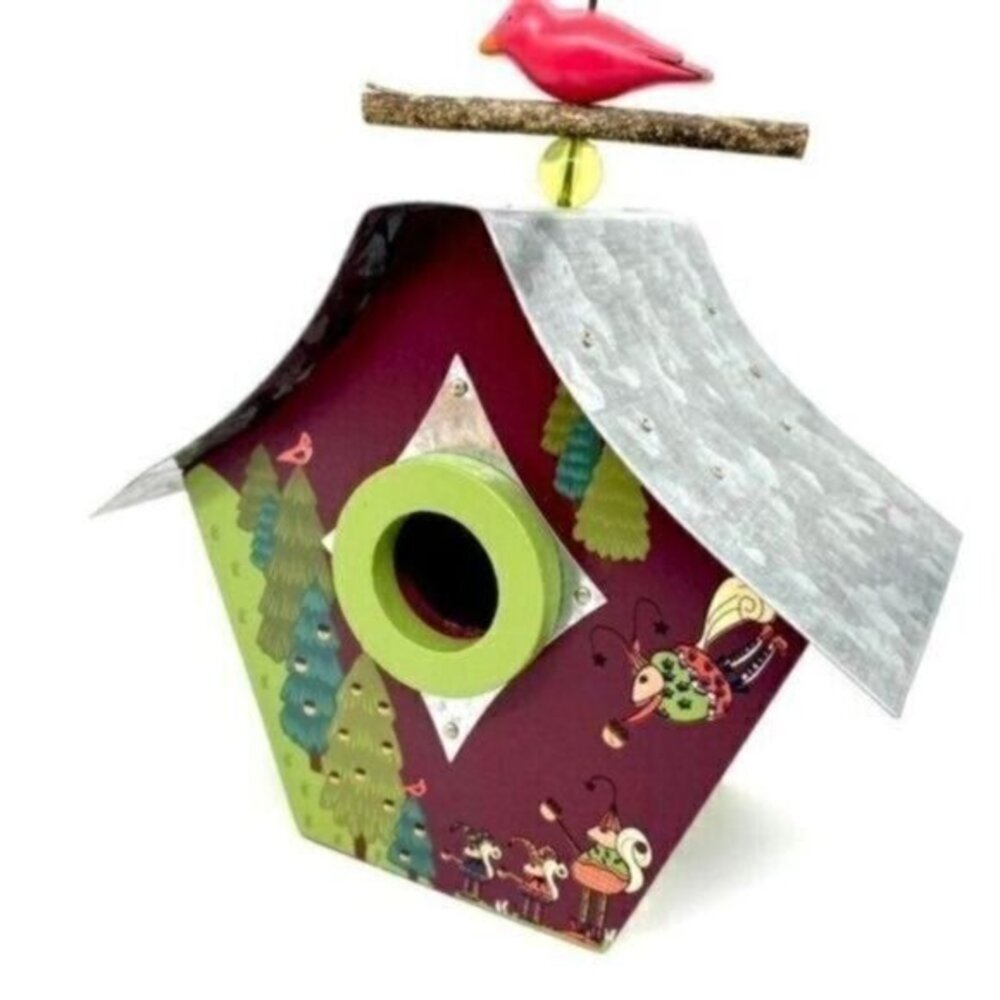 Helena Rozo Wood & Metal Whimsical Folk Art Birdhouse